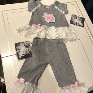Brand New Cach Cach 2 pcs Set Top Bottom Pants Shirt Lace Coco